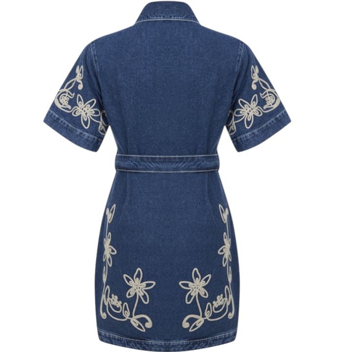 Nakışlı Denim Elbise