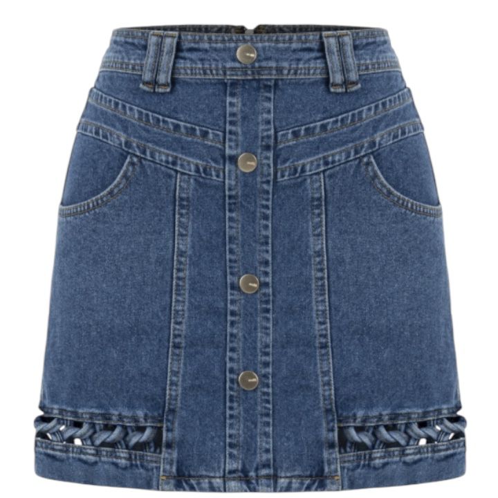Örgü Detaylı Denim etek