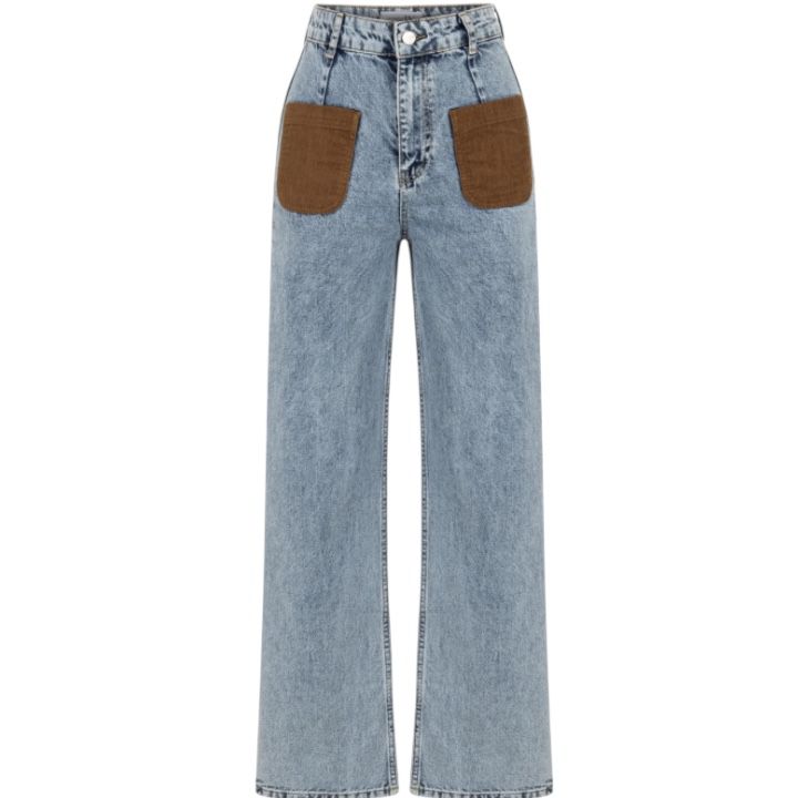 Kadife Cep Detaylı Denim Pantolon