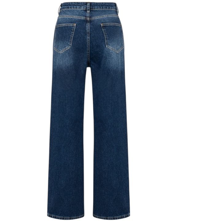 Şeritli Taşlanmış  Denim Pantolon