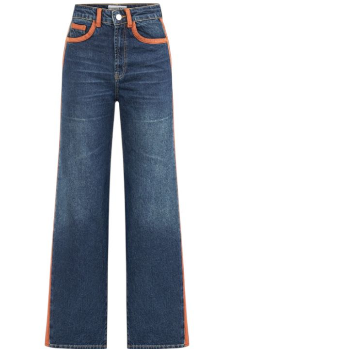 Şeritli Taşlanmış  Denim Pantolon