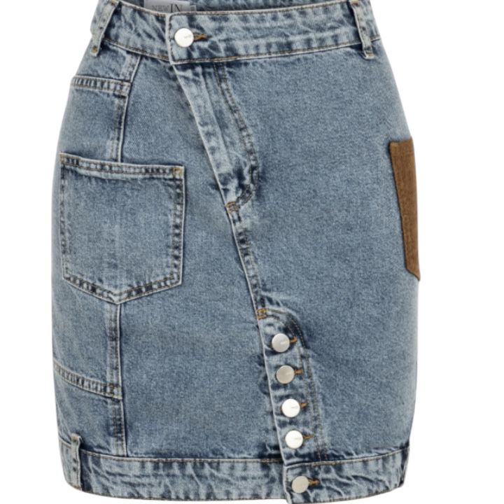 Kadife Cep Detaylı Denim Etek