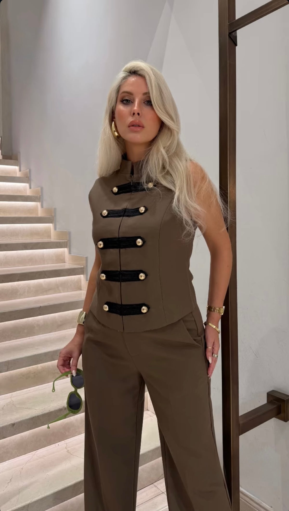 İtalyan Military Gold Yelek Takım