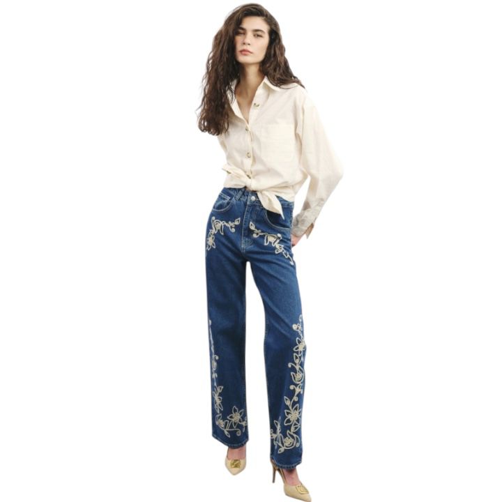 Nakışlı Denim Pantolon
