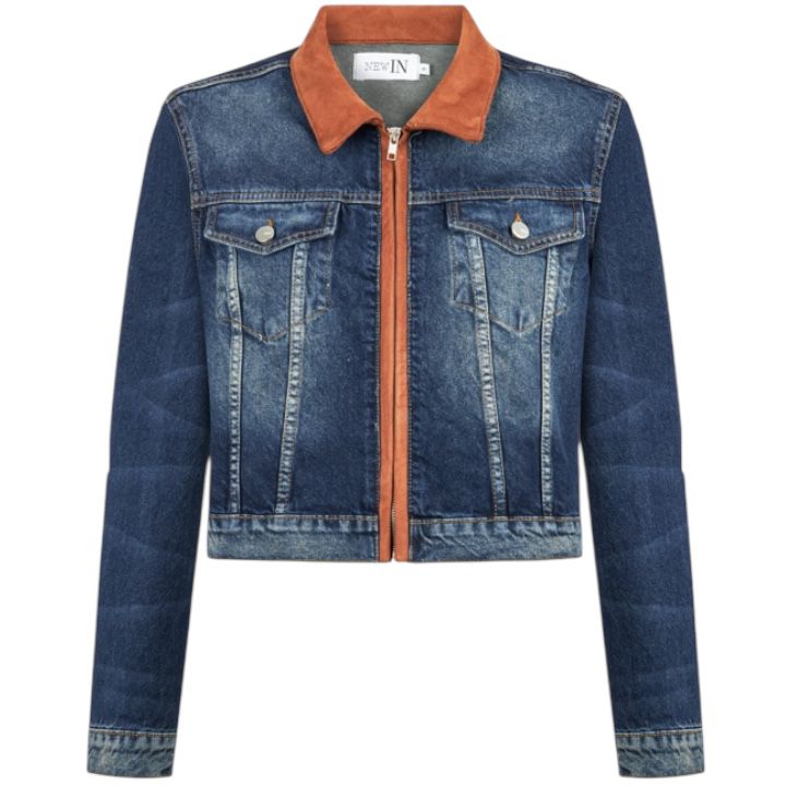 Şeritli Taşlanmış Denim Ceket