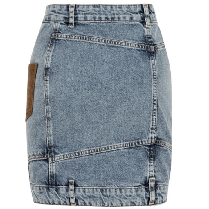 Kadife Cep Detaylı Denim Etek
